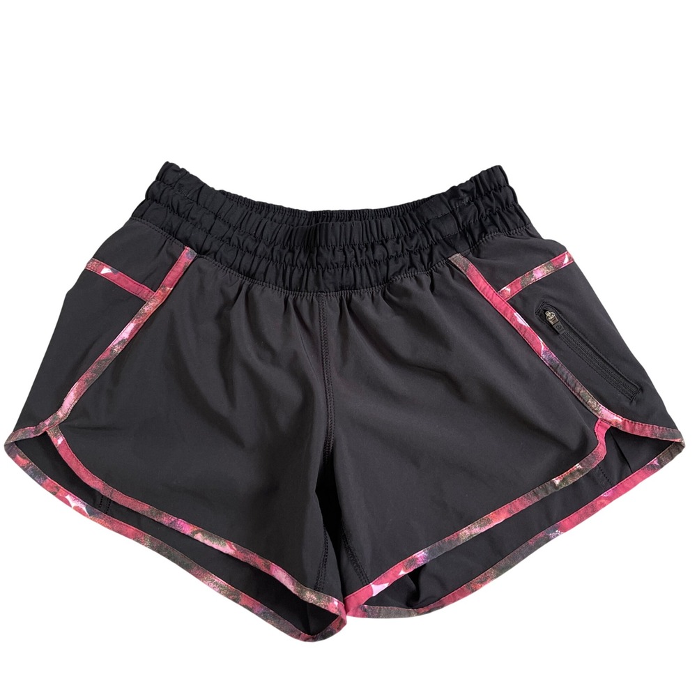 Lululemon Tracker Short III Lined Athletic Women 6 Black Poppy Petals Running
